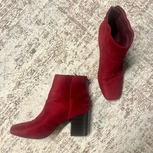 Journee Collection “Audrina” Block Heeled Booties - Red
